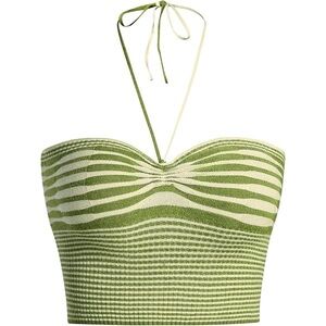 SHEIN Green and Cream Striped Halter Crop Top